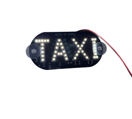 Табличка TAXI на лобове скло світлодіодна на присосках LED шашка для таксі 12в біла (17369)