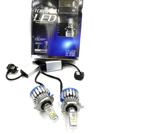 Комплект LED ламп TurboLed T1 H4 6000K 50W 12 24v CanBus з активним охолодженням (T1H4)
