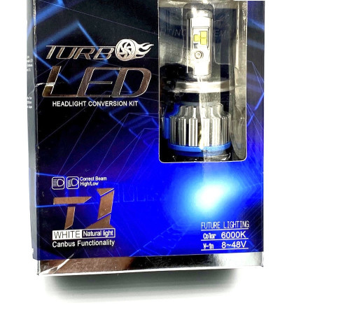 Комплект LED ламп TurboLed T1 H4 6000K 50W 12 24v CanBus з активним охолодженням (T1H4)